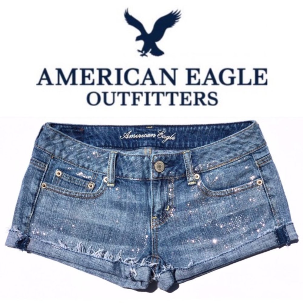 American Eagle Glitter Denim Shorts